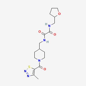 molecular formula C17H25N5O4S B2650361 N1-((1-(4-methyl-1,2,3-thiadiazole-5-carbonyl)piperidin-4-yl)methyl)-N2-((tetrahydrofuran-2-yl)methyl)oxalamide CAS No. 1323695-50-6