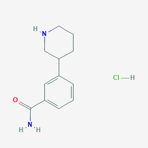 molecular formula C12H17ClN2O B2650362 3-(Piperidin-3-yl)benzamide hydrochloride CAS No. 2409589-71-3