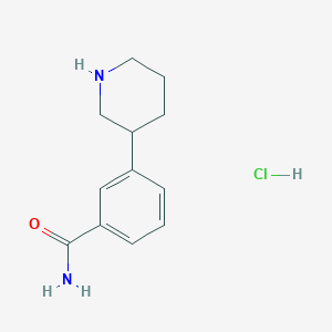 molecular formula C12H17ClN2O B2650362 3-(哌啶-3-基)苯甲酰胺 盐酸盐 CAS No. 2409589-71-3