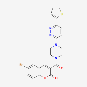 molecular formula C22H17BrN4O3S B2650370 6-bromo-3-(4-(6-(thiophen-2-yl)pyridazin-3-yl)piperazine-1-carbonyl)-2H-chromen-2-one CAS No. 923122-29-6