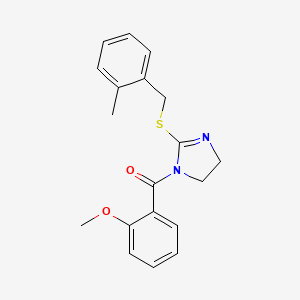 molecular formula C19H20N2O2S B2650375 (2-methoxyphenyl)(2-((2-methylbenzyl)thio)-4,5-dihydro-1H-imidazol-1-yl)methanone CAS No. 851801-02-0