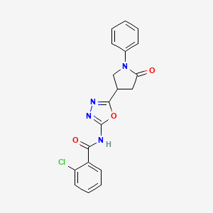 molecular formula C19H15ClN4O3 B2650381 2-chloro-N-[5-(5-oxo-1-phenylpyrrolidin-3-yl)-1,3,4-oxadiazol-2-yl]benzamide CAS No. 1111175-33-7