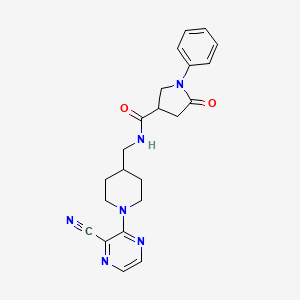 molecular formula C22H24N6O2 B2650384 N-((1-(3-cyanopyrazin-2-yl)piperidin-4-yl)methyl)-5-oxo-1-phenylpyrrolidine-3-carboxamide CAS No. 1797726-01-2