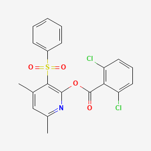 molecular formula C20H15Cl2NO4S B2650390 4,6-Dimethyl-3-(phenylsulfonyl)-2-pyridinyl 2,6-dichlorobenzenecarboxylate CAS No. 400082-21-5