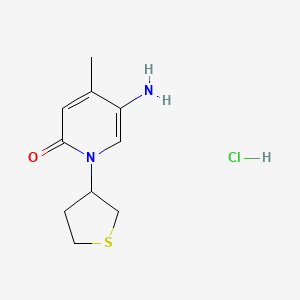 molecular formula C10H15ClN2OS B2650391 5-氨基-4-甲基-1-(噻吩-3-基)吡啶-2-酮;盐酸盐 CAS No. 2580187-73-9