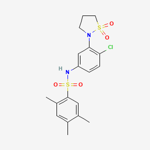 molecular formula C18H21ClN2O4S2 B2650393 N-(4-chloro-3-(1,1-dioxidoisothiazolidin-2-yl)phenyl)-2,4,5-trimethylbenzenesulfonamide CAS No. 941899-50-9