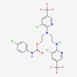 molecular formula C23H18Cl3F6N5O2 B2650396 2-[[3-chloro-5-(trifluoromethyl)-2-pyridinyl](2-{[3-chloro-5-(trifluoromethyl)-2-pyridinyl]amino}ethyl)amino]ethyl N-(4-chlorophenyl)carbamate CAS No. 190437-60-6