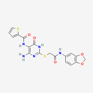 N-(4-amino-2-((2-(benzo[d][1,3]dioxol-5-ylamino)-2-oxoethyl)thio)-6-oxo-1,6-dihydropyrimidin-5-yl)thiophene-2-carboxamide