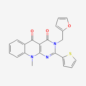 molecular formula C21H15N3O3S B2650428 3-(furan-2-ylmethyl)-10-methyl-2-(thiophen-2-yl)pyrimido[4,5-b]quinoline-4,5(3H,10H)-dione CAS No. 883957-79-7