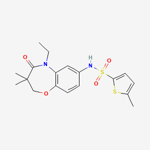 molecular formula C18H22N2O4S2 B2650430 N-(5-ethyl-3,3-dimethyl-4-oxo-2,3,4,5-tetrahydrobenzo[b][1,4]oxazepin-7-yl)-5-methylthiophene-2-sulfonamide CAS No. 921909-29-7
