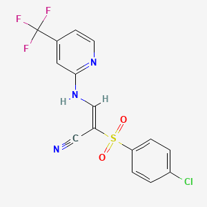 molecular formula C15H9ClF3N3O2S B2650451 2-((4-Chlorophenyl)sulfonyl)-3-((4-(trifluoromethyl)(2-pyridyl))amino)prop-2-enenitrile CAS No. 1159976-58-5