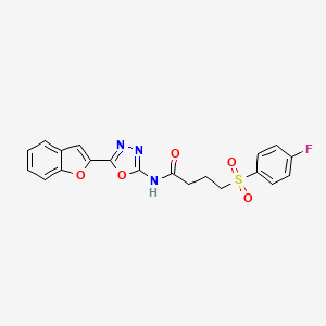 molecular formula C20H16FN3O5S B2650491 N-(5-(benzofuran-2-yl)-1,3,4-oxadiazol-2-yl)-4-((4-fluorophenyl)sulfonyl)butanamide CAS No. 922000-12-2