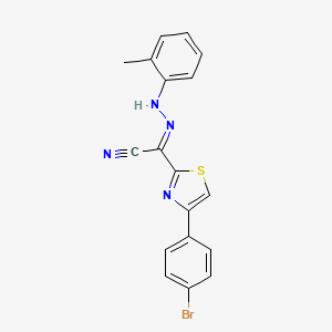 molecular formula C18H13BrN4S B2650495 (2E)-4-(4-bromophenyl)-N-(2-methylanilino)-1,3-thiazole-2-carboximidoyl cyanide CAS No. 477188-06-0