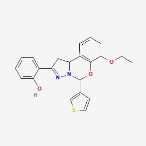 B2650497 2-(7-ethoxy-5-(thiophen-3-yl)-5,10b-dihydro-1H-benzo[e]pyrazolo[1,5-c][1,3]oxazin-2-yl)phenol CAS No. 899939-66-3