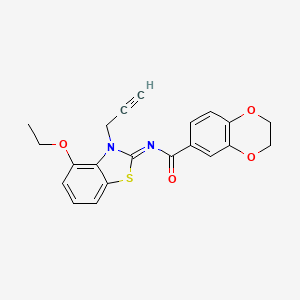 molecular formula C21H18N2O4S B2650514 N-(4-乙氧-3-丙-2-炔基-1,3-苯并噻唑-2-基亚甲基)-2,3-二氢-1,4-苯并二氧杂环己烷-6-甲酰胺 CAS No. 868674-25-3