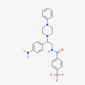 molecular formula C28H31F3N4O B2650548 N-{2-[4-(dimethylamino)phenyl]-2-(4-phenylpiperazin-1-yl)ethyl}-4-(trifluoromethyl)benzamide CAS No. 946365-14-6