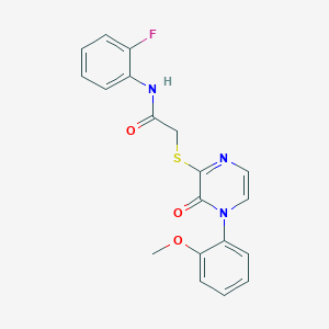molecular formula C19H16FN3O3S B2650573 N-(2-fluorophenyl)-2-{[4-(2-methoxyphenyl)-3-oxo-3,4-dihydropyrazin-2-yl]sulfanyl}acetamide CAS No. 899759-38-7