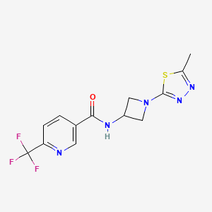 molecular formula C13H12F3N5OS B2650593 N-[1-(5-Methyl-1,3,4-thiadiazol-2-yl)azetidin-3-yl]-6-(trifluoromethyl)pyridine-3-carboxamide CAS No. 2415587-06-1