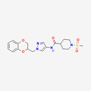 B2650616 N-(1-((2,3-dihydrobenzo[b][1,4]dioxin-2-yl)methyl)-1H-pyrazol-4-yl)-1-(methylsulfonyl)piperidine-4-carboxamide CAS No. 1797091-91-8