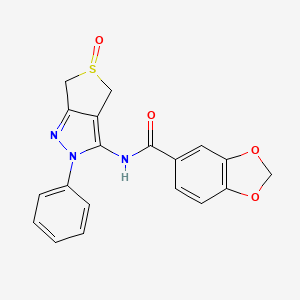 molecular formula C19H15N3O4S B2650622 N-{5-oxo-2-phenyl-2H,4H,6H-5lambda4-thieno[3,4-c]pyrazol-3-yl}-2H-1,3-benzodioxole-5-carboxamide CAS No. 1007529-08-9