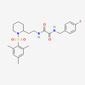 molecular formula C25H32FN3O4S B2650625 N1-(4-fluorobenzyl)-N2-(2-(1-(mesitylsulfonyl)piperidin-2-yl)ethyl)oxalamide CAS No. 898415-58-2