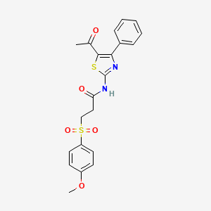 molecular formula C21H20N2O5S2 B2650655 N-(5-acetyl-4-phenylthiazol-2-yl)-3-((4-methoxyphenyl)sulfonyl)propanamide CAS No. 922984-25-6