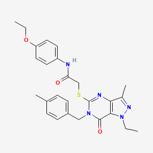 molecular formula C26H29N5O3S B2650668 N-(4-ethoxyphenyl)-2-({1-ethyl-3-methyl-6-[(4-methylphenyl)methyl]-7-oxo-1H,6H,7H-pyrazolo[4,3-d]pyrimidin-5-yl}sulfanyl)acetamide CAS No. 1359318-11-8