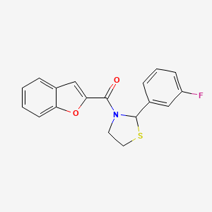molecular formula C18H14FNO2S B2650696 Benzofuran-2-yl(2-(3-fluorophenyl)thiazolidin-3-yl)methanone CAS No. 2034484-31-4