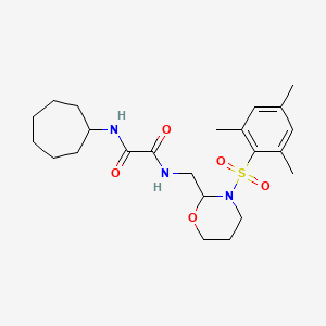 B2650716 N1-cycloheptyl-N2-((3-(mesitylsulfonyl)-1,3-oxazinan-2-yl)methyl)oxalamide CAS No. 872976-00-6