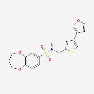 molecular formula C18H17NO5S2 B2650763 N-{[4-(furan-3-yl)thiophen-2-yl]methyl}-3,4-dihydro-2H-1,5-benzodioxepine-7-sulfonamide CAS No. 2380043-76-3