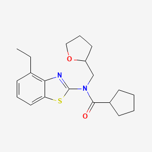 molecular formula C20H26N2O2S B2650778 N-(4-ethylbenzo[d]thiazol-2-yl)-N-((tetrahydrofuran-2-yl)methyl)cyclopentanecarboxamide CAS No. 1170568-85-0