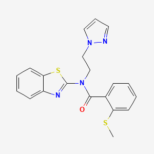 molecular formula C20H18N4OS2 B2650797 N-(1,3-benzothiazol-2-yl)-2-(methylsulfanyl)-N-[2-(1H-pyrazol-1-yl)ethyl]benzamide CAS No. 1171788-35-4