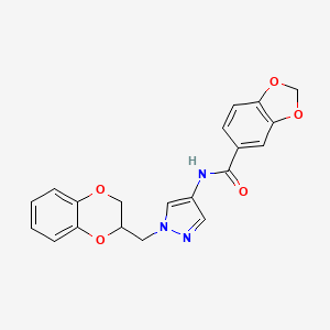 molecular formula C20H17N3O5 B2650804 N-{1-[(2,3-dihydro-1,4-benzodioxin-2-yl)methyl]-1H-pyrazol-4-yl}-2H-1,3-benzodioxole-5-carboxamide CAS No. 1797985-38-6
