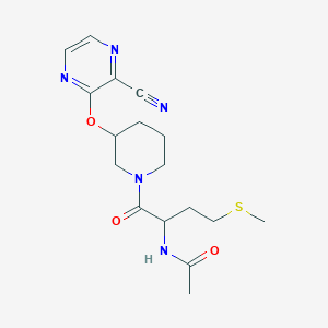 molecular formula C17H23N5O3S B2650815 N-(1-(3-((3-cyanopyrazin-2-yl)oxy)piperidin-1-yl)-4-(methylthio)-1-oxobutan-2-yl)acetamide CAS No. 2034210-35-8