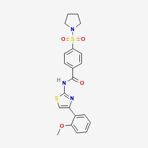 molecular formula C21H21N3O4S2 B2650834 N-(4-(2-methoxyphenyl)thiazol-2-yl)-4-(pyrrolidin-1-ylsulfonyl)benzamide CAS No. 312755-80-9