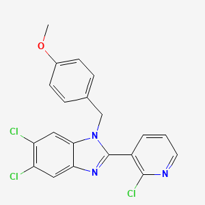 molecular formula C20H14Cl3N3O B2650836 5,6-dichloro-2-(2-chloro-3-pyridinyl)-1-(4-methoxybenzyl)-1H-1,3-benzimidazole CAS No. 338774-36-0