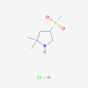 molecular formula C7H16ClNO2S B2650897 2,2-Dimethyl-4-methylsulfonylpyrrolidine;hydrochloride CAS No. 2377032-48-7