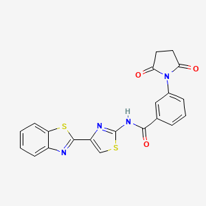 molecular formula C21H14N4O3S2 B2650904 N-[4-(1,3-benzothiazol-2-yl)-1,3-thiazol-2-yl]-3-(2,5-dioxopyrrolidin-1-yl)benzamide CAS No. 477486-60-5