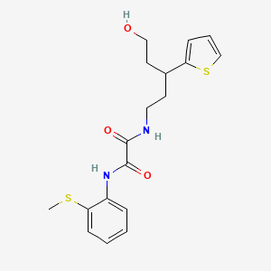 molecular formula C18H22N2O3S2 B2650910 N1-(5-hydroxy-3-(thiophen-2-yl)pentyl)-N2-(2-(methylthio)phenyl)oxalamide CAS No. 2034510-79-5