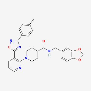 molecular formula C28H27N5O4 B2650969 N-[(2H-1,3-benzodioxol-5-yl)methyl]-1-{3-[3-(4-methylphenyl)-1,2,4-oxadiazol-5-yl]pyridin-2-yl}piperidine-4-carboxamide CAS No. 1351834-37-1