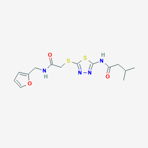 molecular formula C14H18N4O3S2 B2651046 N-(5-((2-((furan-2-ylmethyl)amino)-2-oxoethyl)thio)-1,3,4-thiadiazol-2-yl)-3-methylbutanamide CAS No. 868974-02-1