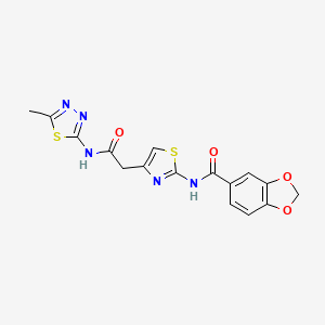 molecular formula C16H13N5O4S2 B2651048 N-(4-(2-((5-methyl-1,3,4-thiadiazol-2-yl)amino)-2-oxoethyl)thiazol-2-yl)benzo[d][1,3]dioxole-5-carboxamide CAS No. 921865-28-3