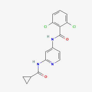 molecular formula C16H13Cl2N3O2 B2651230 2,6-Dichloro-N-(2-(cyclopropanecarboxamido)pyridin-4-yl)benzamide 