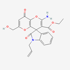 molecular formula C22H20N2O7 B2651455 ethyl 1-allyl-2'-amino-6'-(hydroxymethyl)-2,8'-dioxo-8'H-spiro[indoline-3,4'-pyrano[3,2-b]pyran]-3'-carboxylate CAS No. 884214-84-0