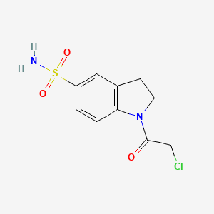 molecular formula C11H13ClN2O3S B2651497 1-(Chloroacetyl)-2-methylindoline-5-sulfonamide CAS No. 929973-96-6