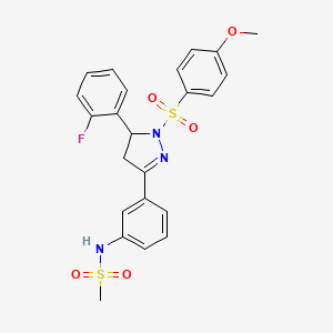 molecular formula C23H22FN3O5S2 B2651502 N-(3-(5-(2-fluorophenyl)-1-((4-methoxyphenyl)sulfonyl)-4,5-dihydro-1H-pyrazol-3-yl)phenyl)methanesulfonamide CAS No. 851782-41-7