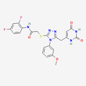 molecular formula C22H18F2N6O4S B2651515 N-(2,4-difluorophenyl)-2-({5-[(2,6-dioxo-1,2,3,6-tetrahydropyrimidin-4-yl)methyl]-4-(3-methoxyphenyl)-4H-1,2,4-triazol-3-yl}sulfanyl)acetamide CAS No. 852048-99-8