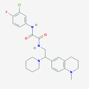 molecular formula C25H30ClFN4O2 B2651579 N'-(3-chloro-4-fluorophenyl)-N-[2-(1-methyl-1,2,3,4-tetrahydroquinolin-6-yl)-2-(piperidin-1-yl)ethyl]ethanediamide CAS No. 922040-43-5