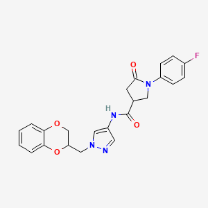 molecular formula C23H21FN4O4 B2651658 N-{1-[(2,3-dihydro-1,4-benzodioxin-2-yl)methyl]-1H-pyrazol-4-yl}-1-(4-fluorophenyl)-5-oxopyrrolidine-3-carboxamide CAS No. 1797182-51-4