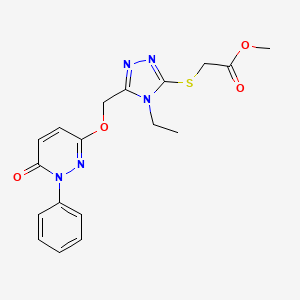molecular formula C18H19N5O4S B2651720 methyl 2-[(4-ethyl-5-{[(6-oxo-1-phenyl-1,6-dihydro-3-pyridazinyl)oxy]methyl}-4H-1,2,4-triazol-3-yl)sulfanyl]acetate CAS No. 439112-34-2